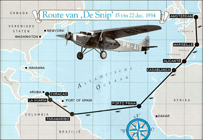 route vlucht Fokker F XVIII Snip